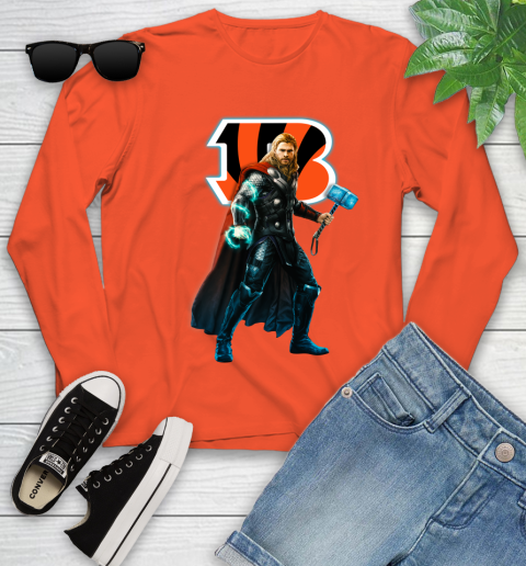 NFL Thor Avengers Endgame Football Cincinnati Bengals Youth Long Sleeve 4