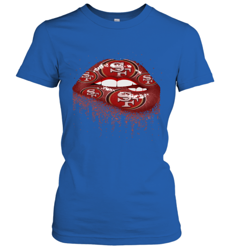 Biting Glossy Lips Sexy San Francisco 49ers NFL Football Women's T-Shirt 