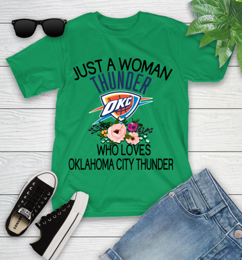 NBA Just A Woman Who Loves Oklahoma City Thunder Basketball Sports Youth T-Shirt 3
