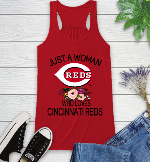 MLB Just A Woman Who Loves Cincinnati Reds Baseball Sports Racerback Tank 4