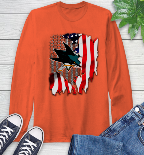 San Jose Sharks NHL Hockey American Flag Long Sleeve T-Shirt 4