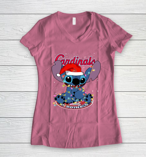 St.Louis Cardinals MLB noel stitch Baseball Christmas Women's V-Neck T-Shirt 7