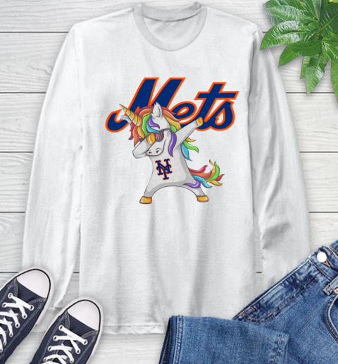 New York Mets MLB Baseball Funny Unicorn Dabbing Sports Long Sleeve T-Shirt