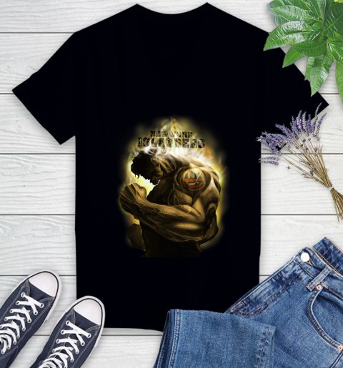 New York Islanders NHL Hockey Hulk Marvel Avengers Sports Women's V-Neck T-Shirt