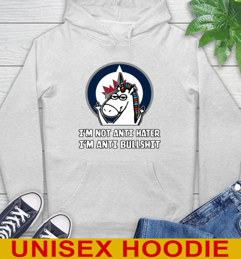 Winnipeg Jets NHL Hockey Unicorn I'm Not Anti Hater I'm Anti Bullshit Hoodie