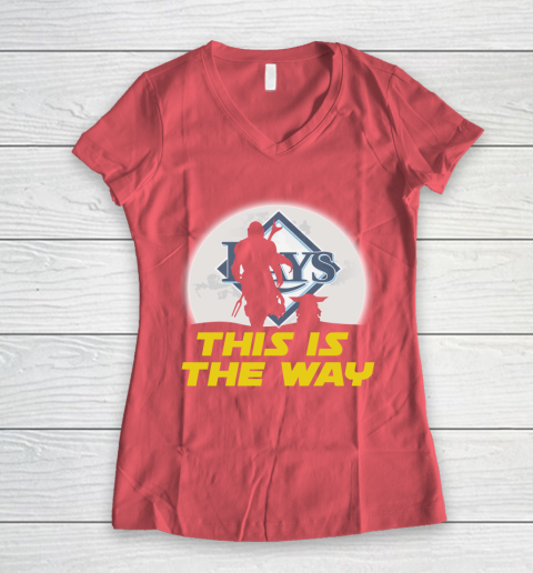Tampa Bay Rays MLB Baseball Star Wars Yoda And Mandalorian This Is The Way Women's V-Neck T-Shirt 4