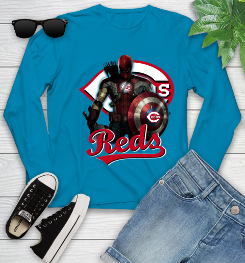 MLB Captain America Thor Spider Man Hawkeye Avengers Endgame Baseball Cincinnati Reds Youth Long Sleeve 7