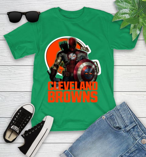 NFL Captain America Thor Spider Man Hawkeye Avengers Endgame Football Cleveland Browns Youth T-Shirt 6