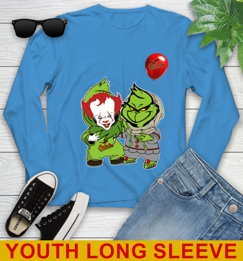 Baby Pennywise Grinch Christmas MLB Baseball Baltimore Orioles Youth Long Sleeve 8