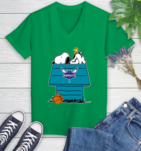 Charlotte Hornets NBA Basketball Snoopy Woodstock The Peanuts Movie Women's V-Neck T-Shirt 5