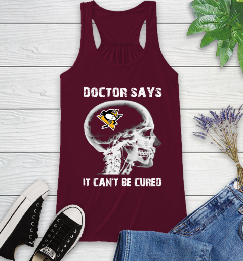 NHL Pittsburgh Penguins Hockey Skull It Can't Be Cured Shirt Racerback Tank 2