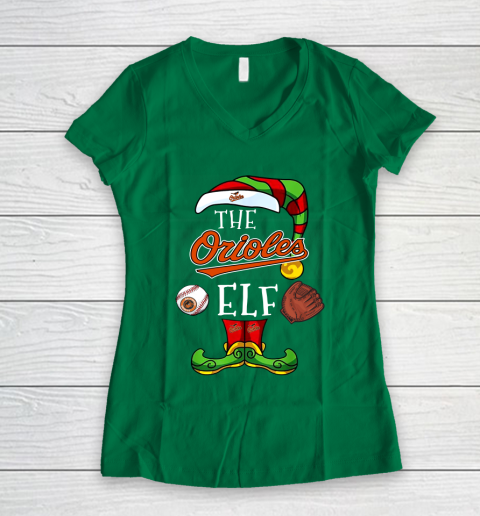 Baltimore Orioles Christmas ELF Funny MLB Women's V-Neck T-Shirt 3