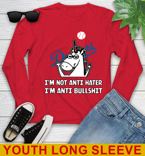 Los Angeles Dodgers MLB Baseball Unicorn I'm Not Anti Hater I'm Anti Bullshit Youth Long Sleeve 11