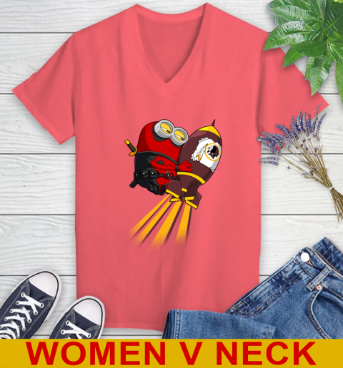 NFL Football Washington Redskins Deadpool Minion Marvel Shirt Women's V-Neck T-Shirt 6