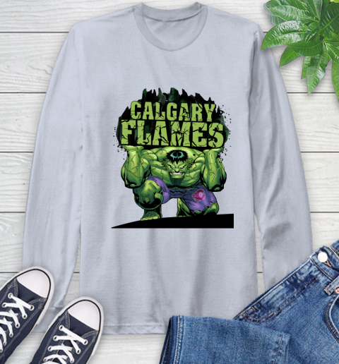 Calgary Flames NHL Hockey Incredible Hulk Marvel Avengers Sports Long Sleeve T-Shirt 6