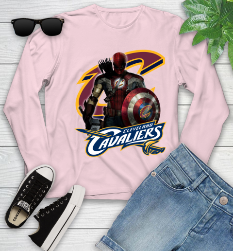 Cleveland Cavaliers NBA Basketball Captain America Thor Spider Man Hawkeye Avengers Youth Long Sleeve 10