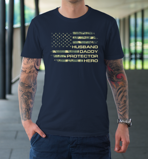 Husband Daddy Protector Hero Shirt Fathers Day American Flag T-Shirt 2