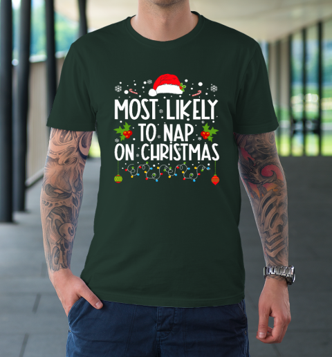 Most Likely To Nap On Christmas Family Christmas Pajamas T-Shirt 3