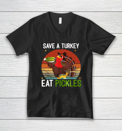Save A Turkey Eat A Pickles Funny Thanksgiving Costume V-Neck T-Shirt