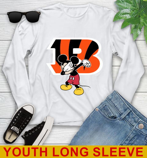 Cincinnati Bengals NFL Football Dabbing Mickey Disney Sports Youth Long Sleeve