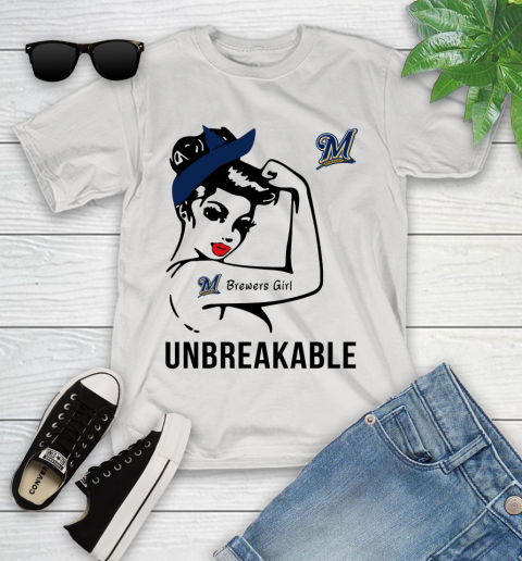 MLB Milwaukee Brewers Girl Unbreakable Baseball Sports Youth T-Shirt 11