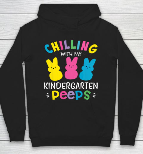 Kinder Teacher Chilling With My Peeps Cute Colorful Bunny Hoodie