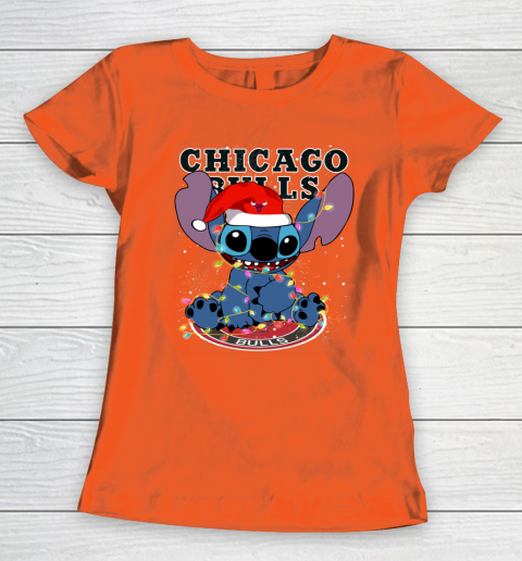 Chicago Bulls NBA noel stitch Basketball Christmas Women's T-Shirt 2