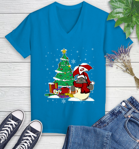 San Francisco 49ers NFL Football Cute Tonari No Totoro Christmas Sports Women's V-Neck T-Shirt 7