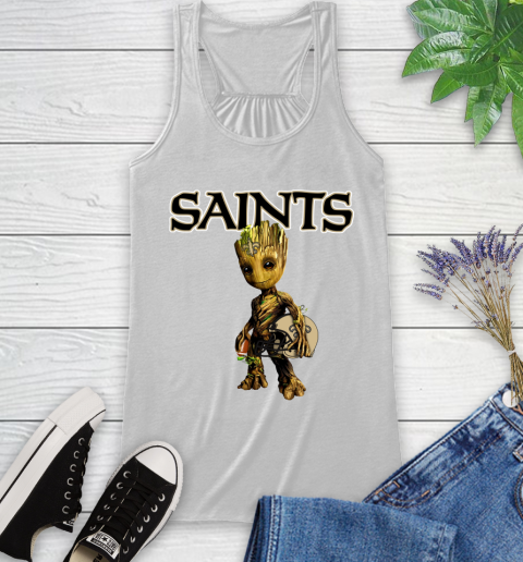 New Orleans Saints NFL Football Groot Marvel Guardians Of The Galaxy Racerback Tank