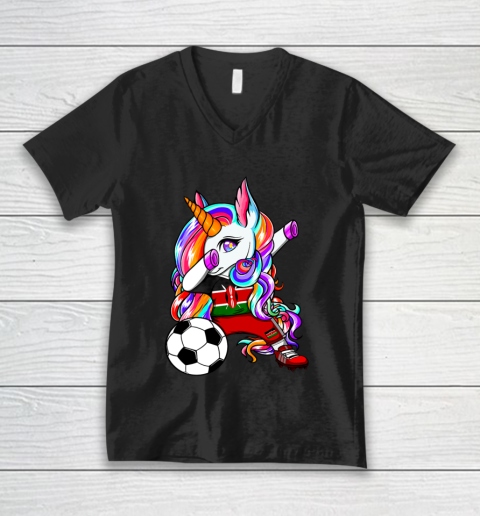 Dabbing Unicorn Kenya Soccer Fans Jersey Kenyan Football V-Neck T-Shirt