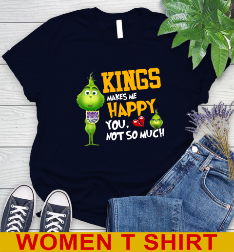 NBA Sacramento Kings Makes Me Happy You Not So Much Grinch Basketball Sports Women's T-Shirt 2