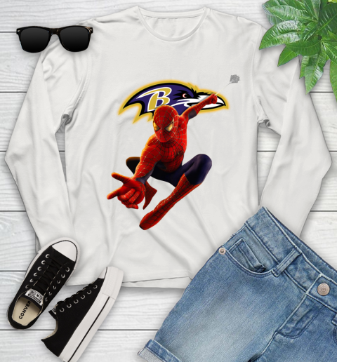 NFL Spider Man Avengers Endgame Football Baltimore Ravens Youth Long Sleeve 12