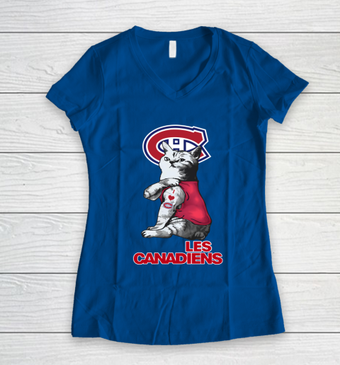 NHL My Cat Loves Montreal Canadiens Hockey Women's V-Neck T-Shirt 7
