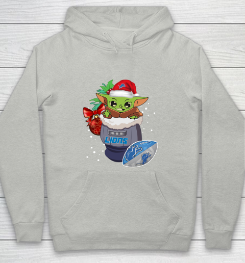 Detroit Lions Christmas Baby Yoda Star Wars Funny Happy NFL Youth Hoodie 2