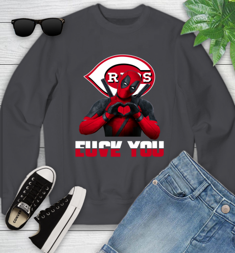 MLB Cincinnati Reds Deadpool Love You Fuck You Baseball Sports Youth Sweatshirt 5