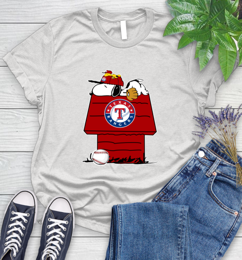MLB Texas Rangers Snoopy Woodstock The Peanuts Movie Baseball T Shirt Women's T-Shirt