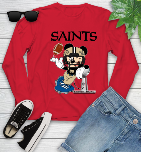 NFL New Orleans Saints Mickey Mouse Disney Super Bowl Football T Shirt Youth Long Sleeve 11