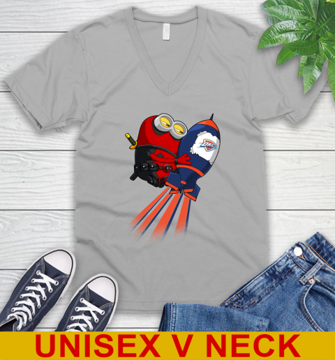 NBA Basketball Oklahoma City Thunder Deadpool Minion Marvel Shirt V-Neck T-Shirt 3