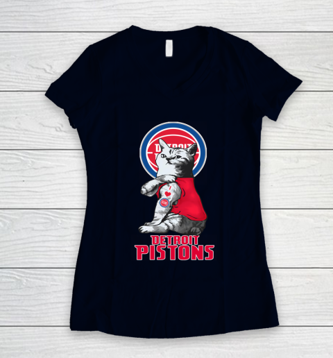 NBA Basketball My Cat Loves Detroit Pistons Women's V-Neck T-Shirt 2