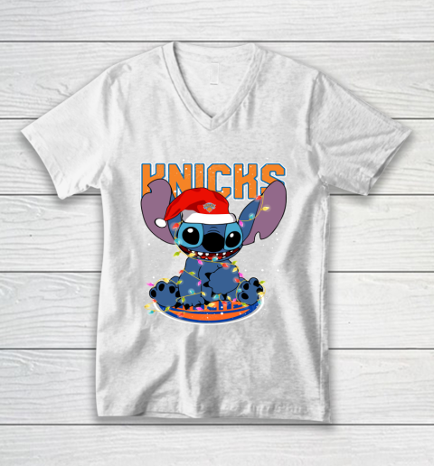 New York Knicks NBA noel stitch Basketball Christmas V-Neck T-Shirt