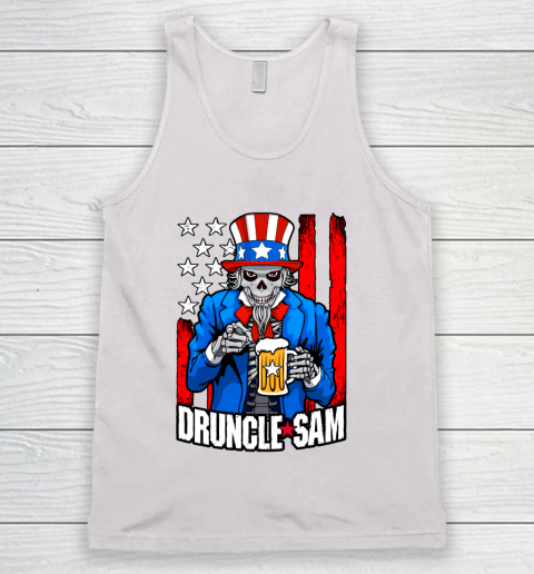Beer Lover Funny Shirt Druncle Sam Skull Uncle 4th Of July Beer Drinker USA Flag Tank Top