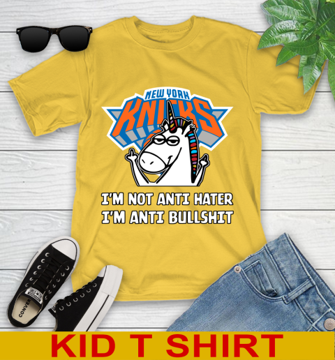 New York Knicks NBA Basketball Unicorn I'm Not Anti Hater I'm Anti Bullshit Youth T-Shirt 8