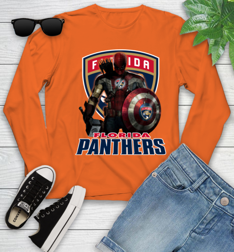 NHL Captain America Thor Spider Man Hawkeye Avengers Endgame Hockey Florida Panthers Youth Long Sleeve 4