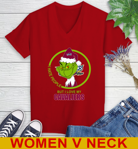 Cleveland Cavaliers NBA Christmas Grinch I Hate People But I Love My Favorite Basketball Team Women's V-Neck T-Shirt 12