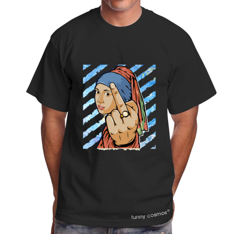Girl with a Pearl Earring Middle Finger Funny T Shirt To Matching White Light Blue Shirts Jördan 1 To My First Coach Funny T Shirt