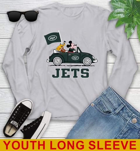 NFL Football New York Jets Pluto Mickey Driving Disney Shirt Youth Long Sleeve 6