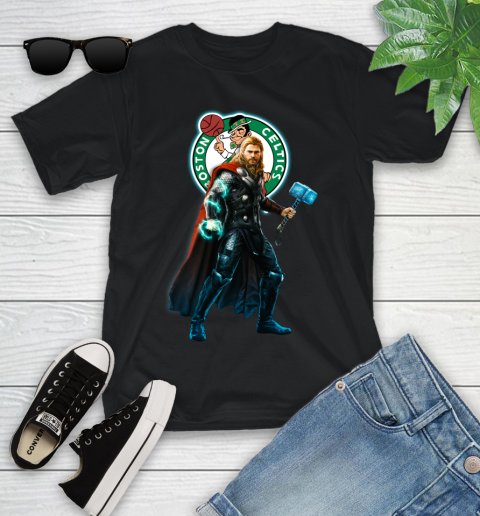 NBA Thor Avengers Endgame Basketball Boston Celtics Youth T-Shirt 2