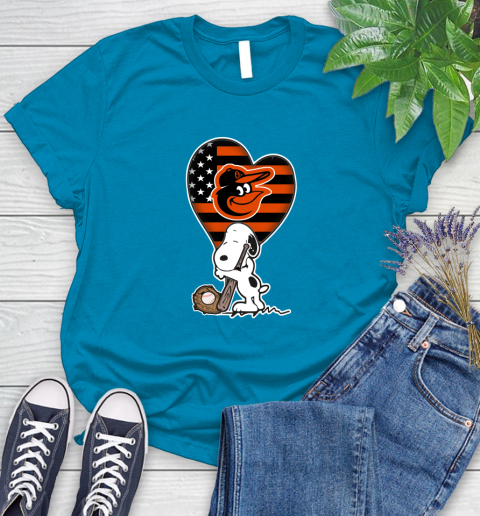 Baltimore Orioles MLB Baseball The Peanuts Movie Adorable Snoopy Women's T-Shirt 7