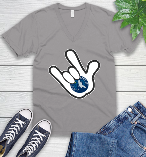 Minnesota Timberwolves NBA Basketball Mickey Rock Hand Disney V-Neck T-Shirt 4