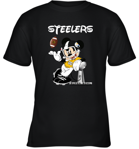Mickey Steelers Taking The Super Bowl Trophy Football Youth T-Shirt